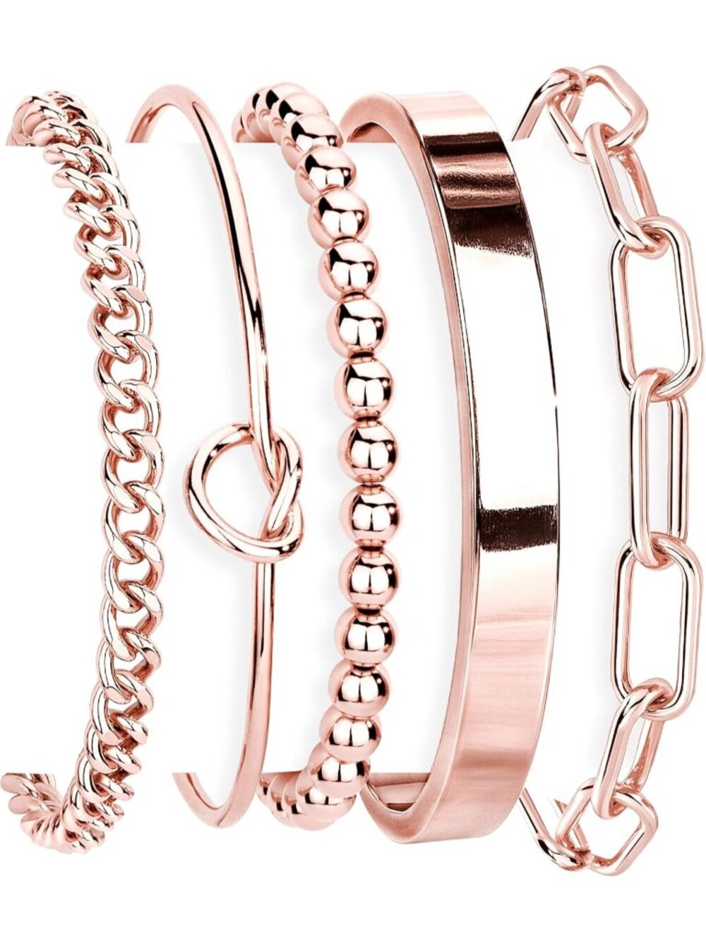 Women's Rose Gold Paperclip Set For 14 Gold Plated Non Tarnish Stackable Bangles